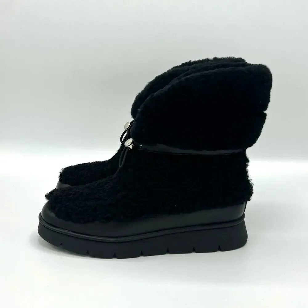 Marc Fisher Kamryn Black Genuine Shearling Platform Booties Size 6 Après Ski